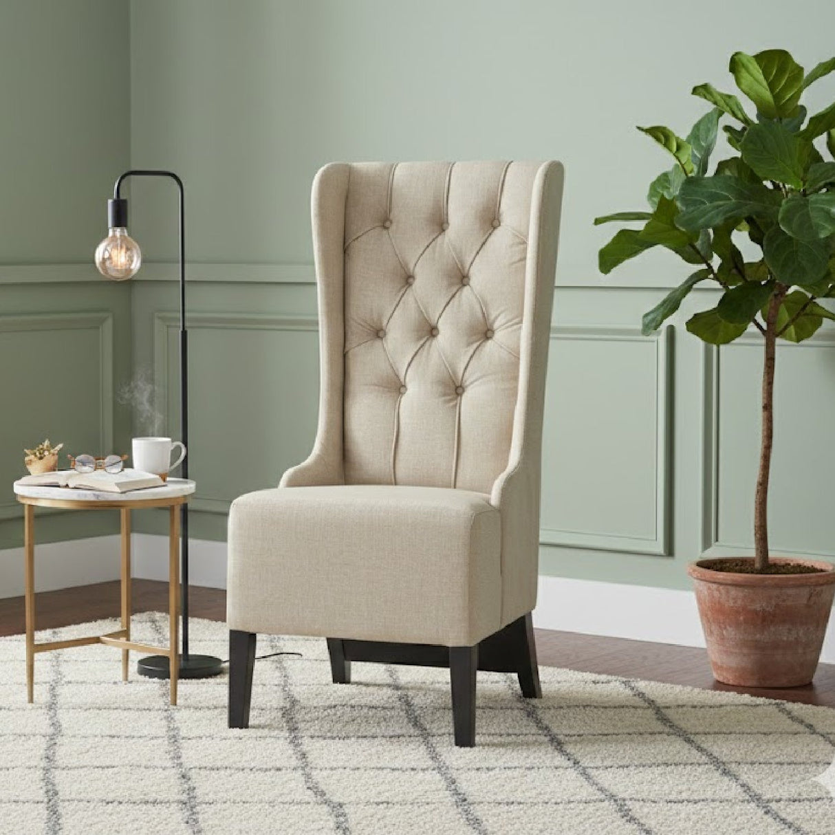 Modern European furniture - Beige Linen High Back Accent Chair - www.oroa.com | Oroa.com