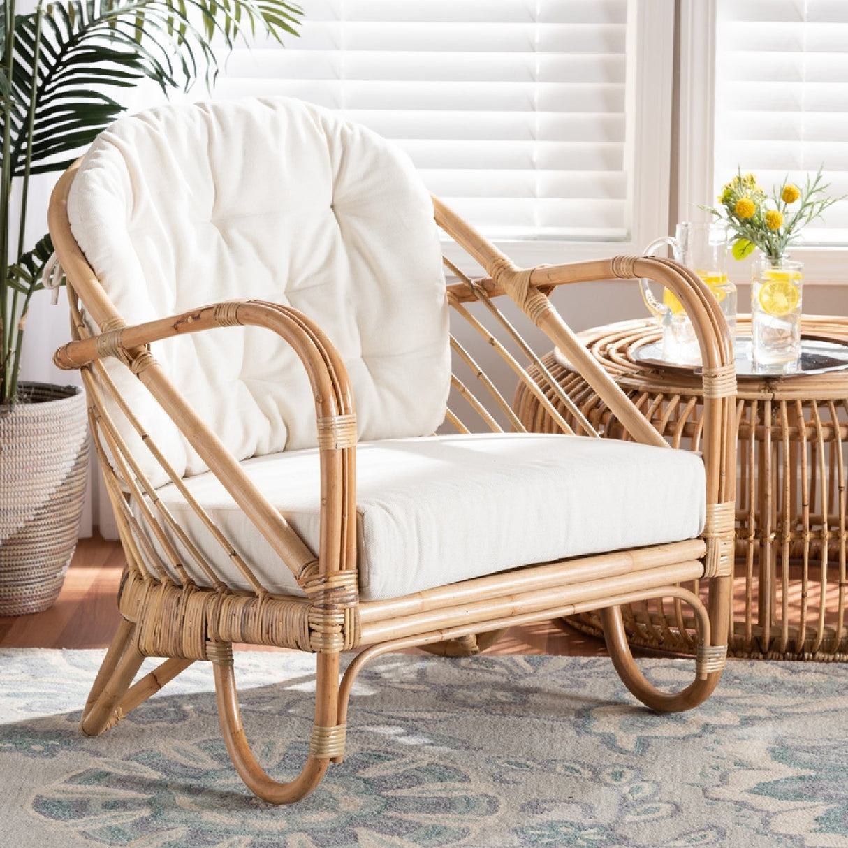 Modern European furniture - Natural Rattan Padded Lounge Chair - www.oroa.com | Oroa.com