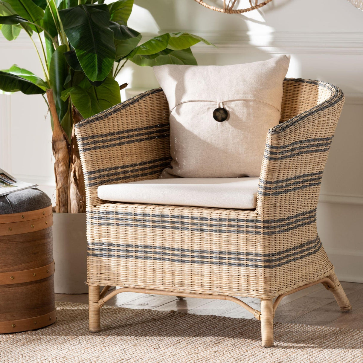Modern European furniture - Striped Rattan Curved Accent Chair - www.oroa.com | Oroa.com