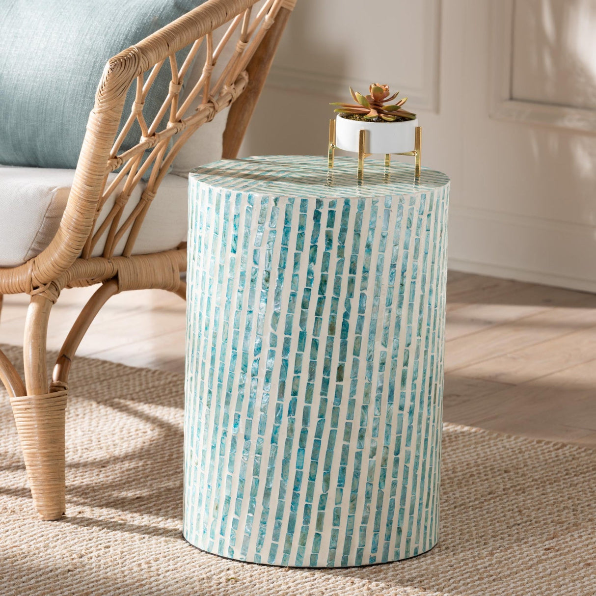 Modern European furniture - Blue Mother Of Pearl End Table - www.oroa.com | Oroa.com