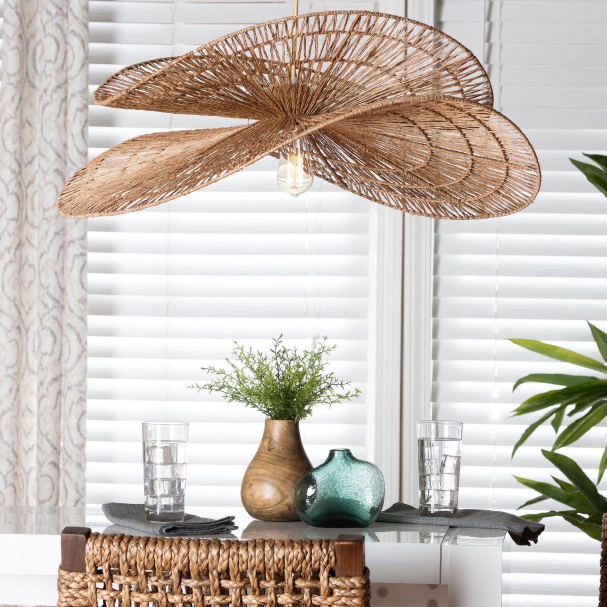 Modern European furniture - Woven Jute Floral Pendant Lamp - www.oroa.com | Oroa.com