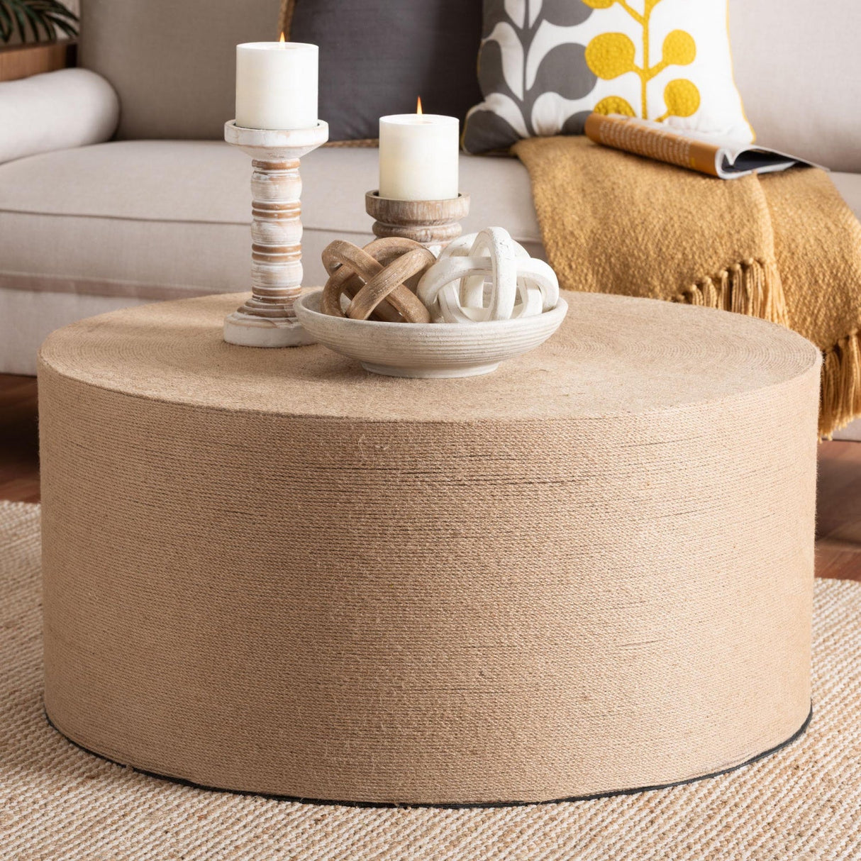 Modern European furniture - Woven Jute Boho Coffee Table - www.oroa.com | Oroa.com