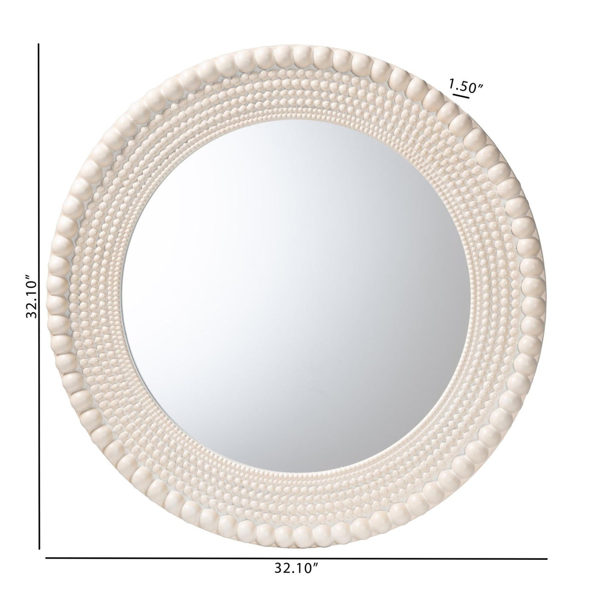 Contract furniture - Round White Beaded Accent Mirror - www.oroatrade.com | Oroa.com