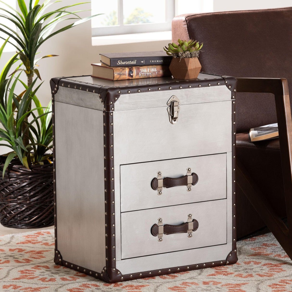 Modern European furniture - Vintage Silver 2 Drawer End Table - www.oroa.com | Oroa.com