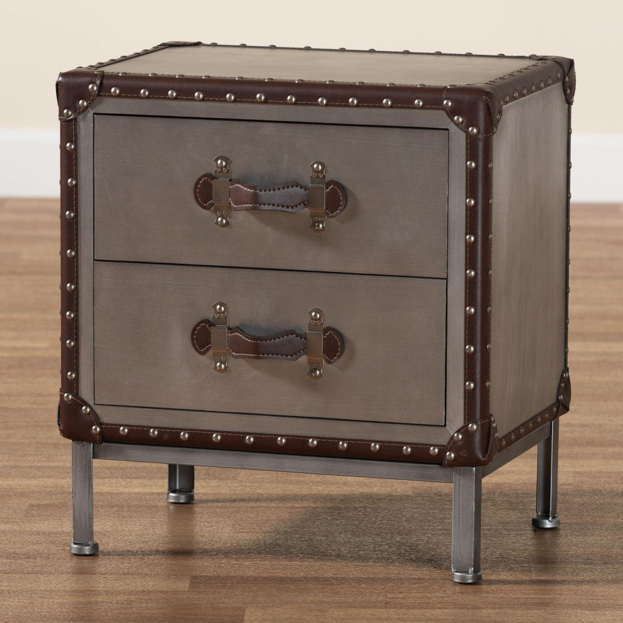 Modern European furniture - 2 Drawer Silver Vintage End Table - www.oroa.com | Oroa.com