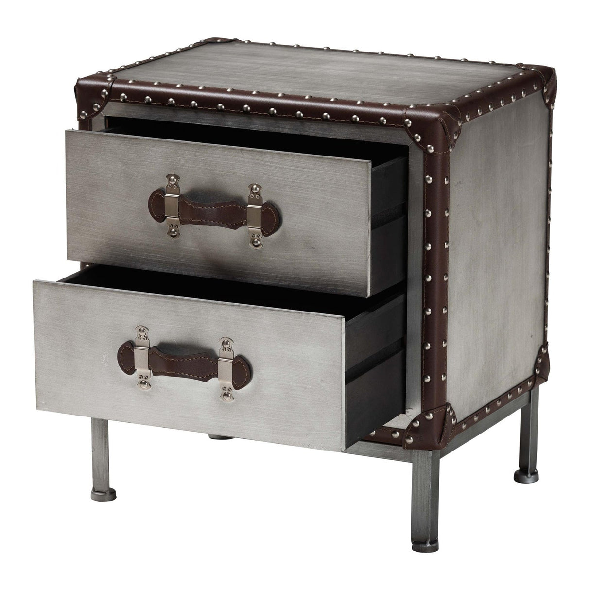 Modern European furniture - 2 Drawer Silver Vintage End Table - www.oroa.com | Oroa.com