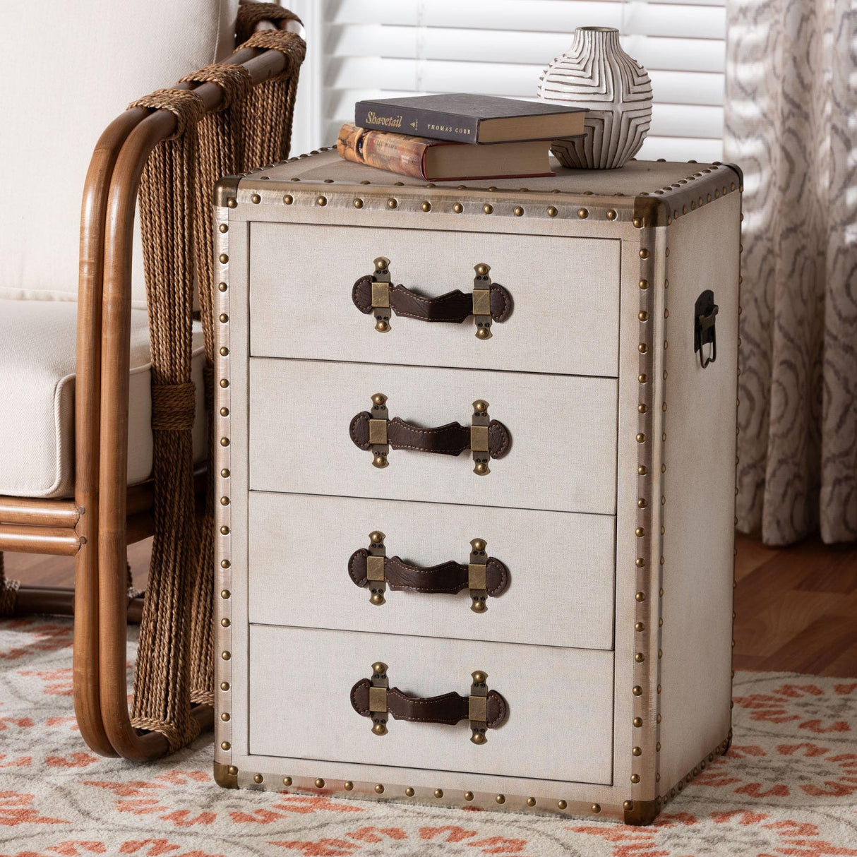 Modern European furniture - Vintage Metal 4 Drawer End Table - www.oroa.com | Oroa.com