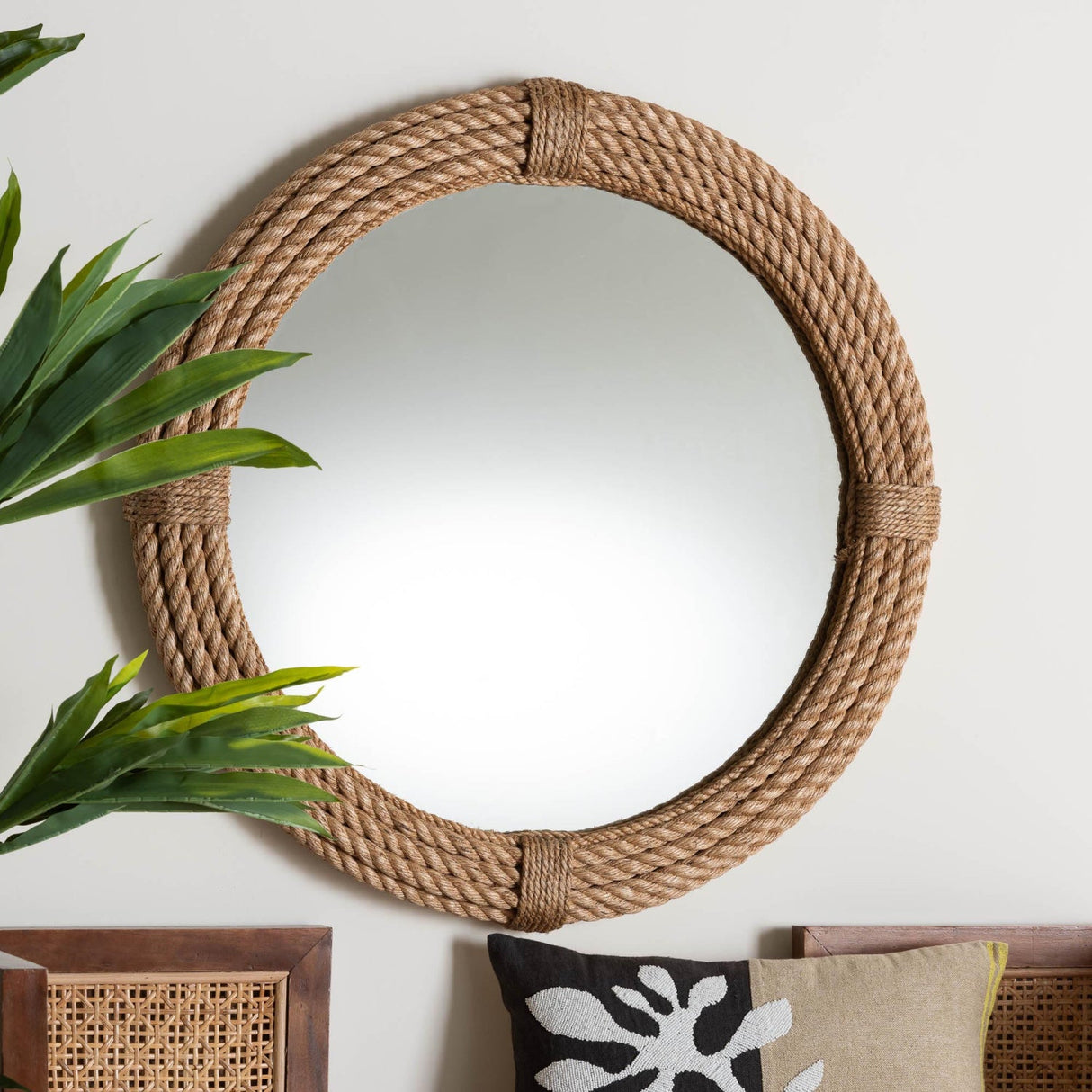 Contract furniture - Woven Rope Round Wall Mirror - www.oroatrade.com | Oroa.com