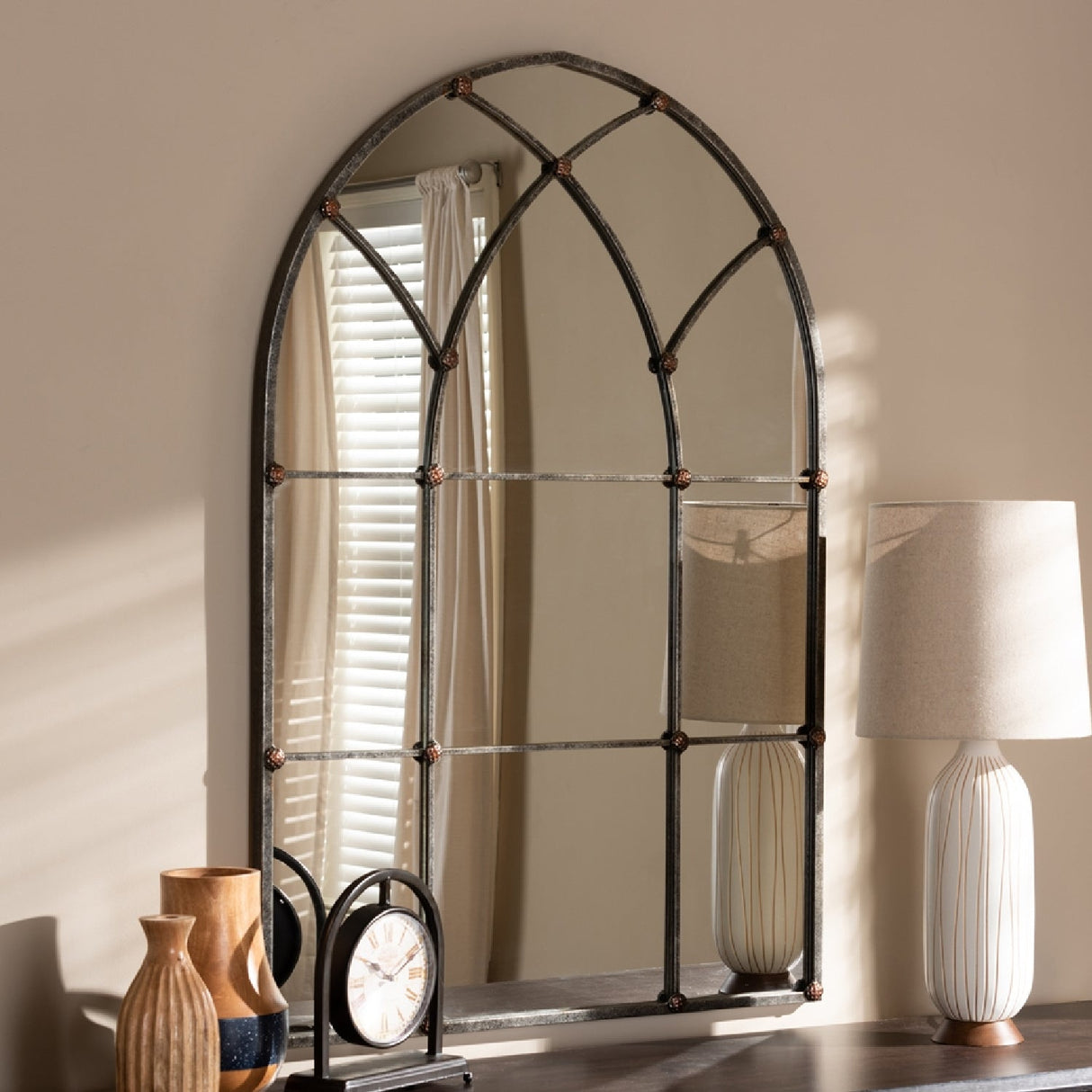 Modern European furniture - Silver Arched Window Accent Mirror - www.oroa.com | Oroa.com