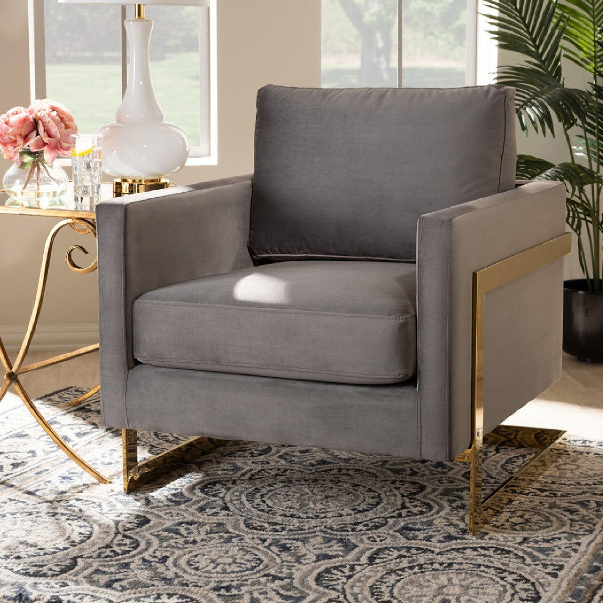 Modern European furniture - Gold Framed Velvet Accent Chair - www.oroa.com | Oroa.com