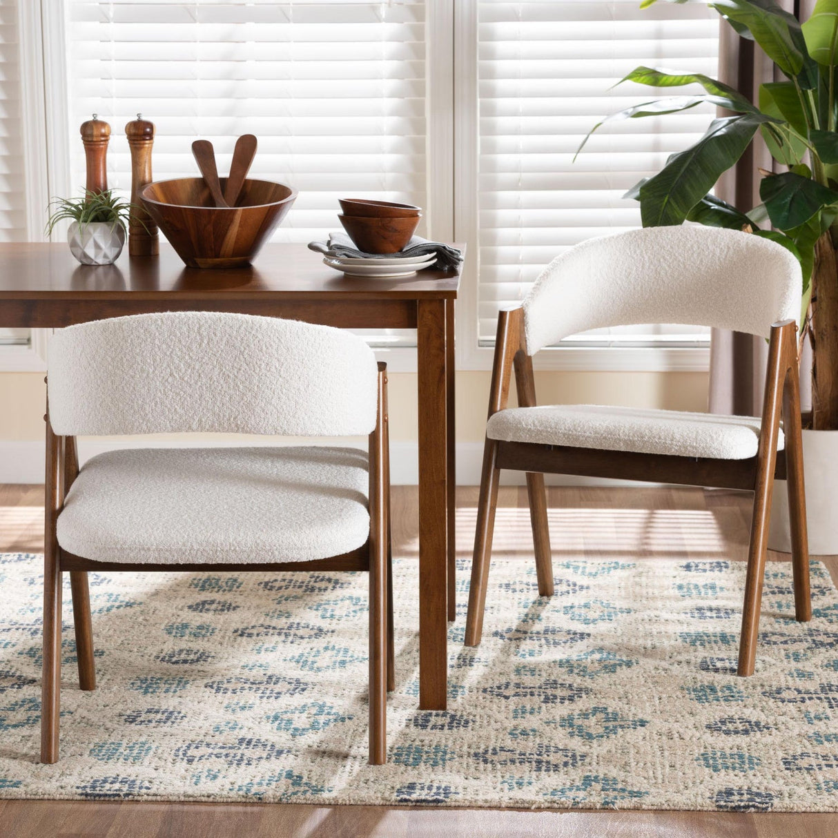 Modern European furniture - White Boucle Curved Dining Chairs 2 - www.oroa.com | Oroa.com
