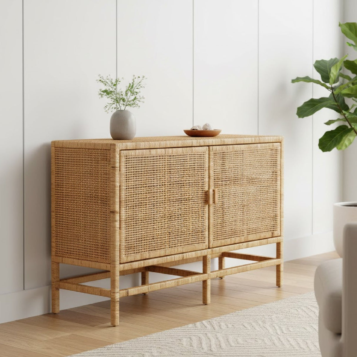 Modern European furniture - Mahogany Framed Rattan Cabinet - www.oroa.com | Oroa.com