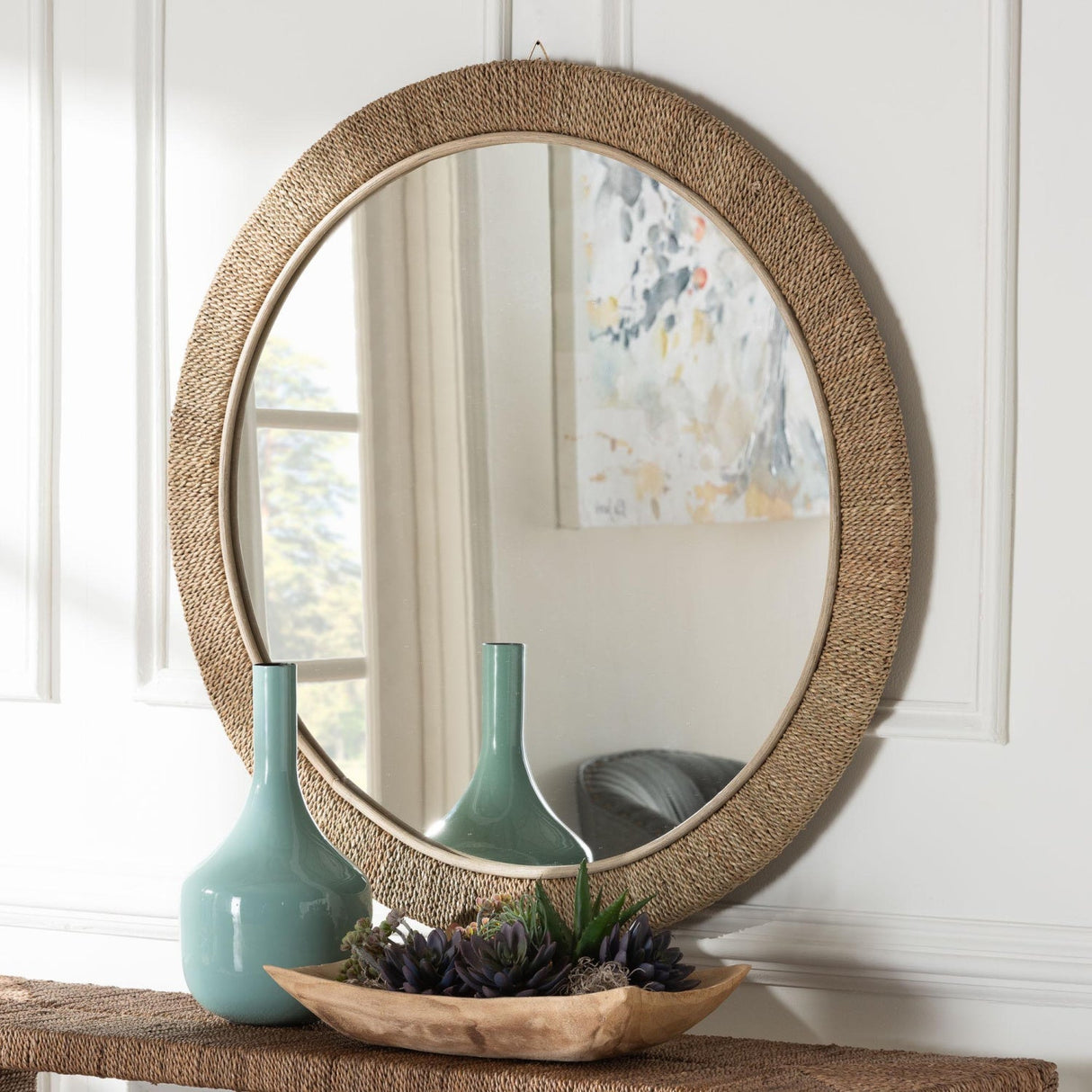Modern European furniture - Woven Seagrass Round Wall Mirror - www.oroa.com | Oroa.com