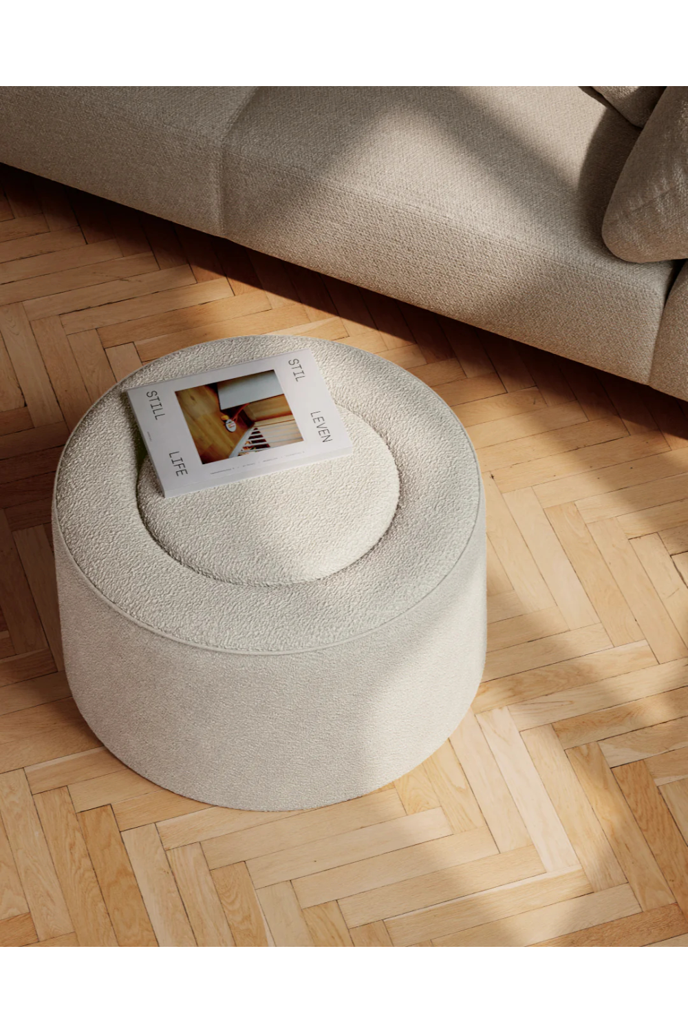 Beige Bouclé Upholstered Pouf | Oroa.com