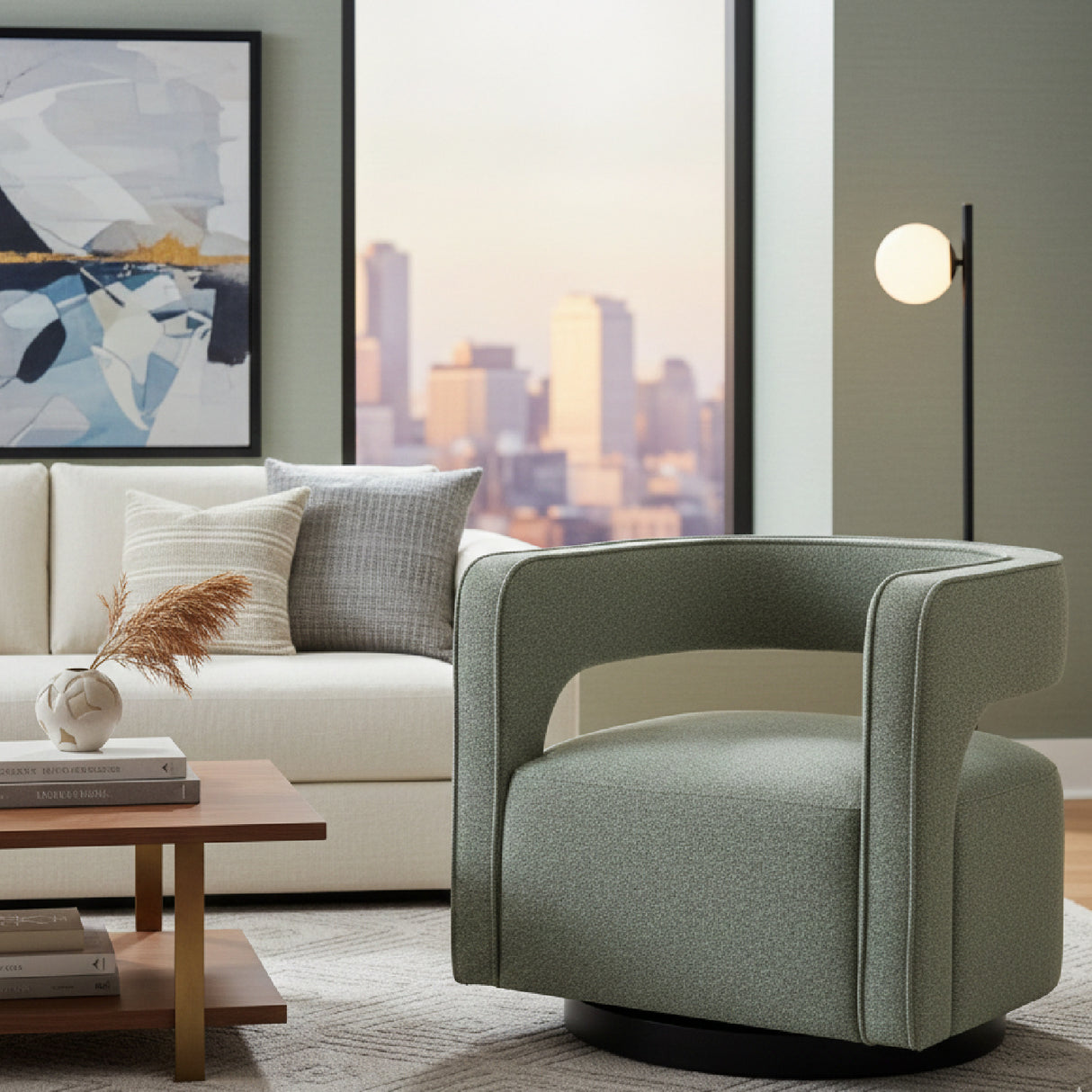 Sage Green Curved Swivel Chair | Oroa.com