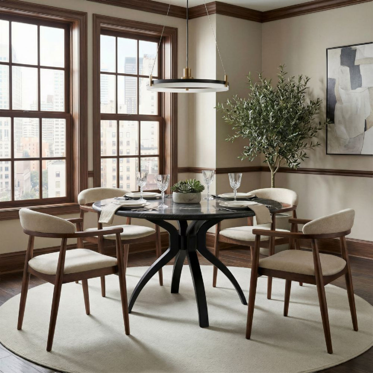 Black Marble Round Dining Table | Oroa.com