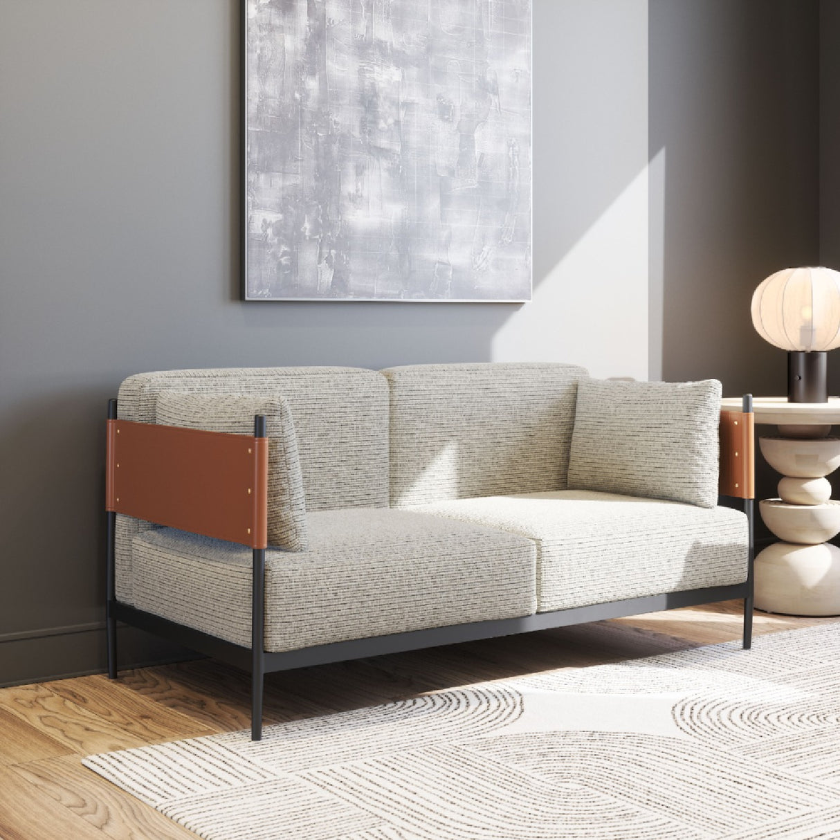 Gray Textured Fabric Loveseat | Oroa.com