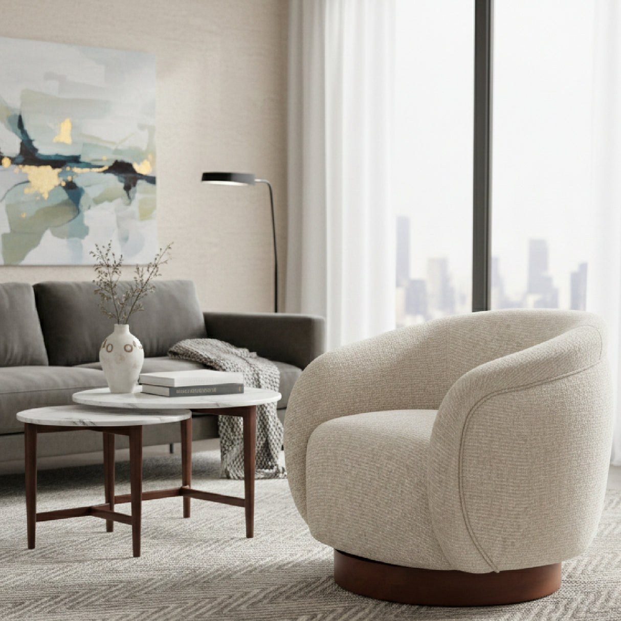 Beige Swivel Lounge Chair | Oroa.com