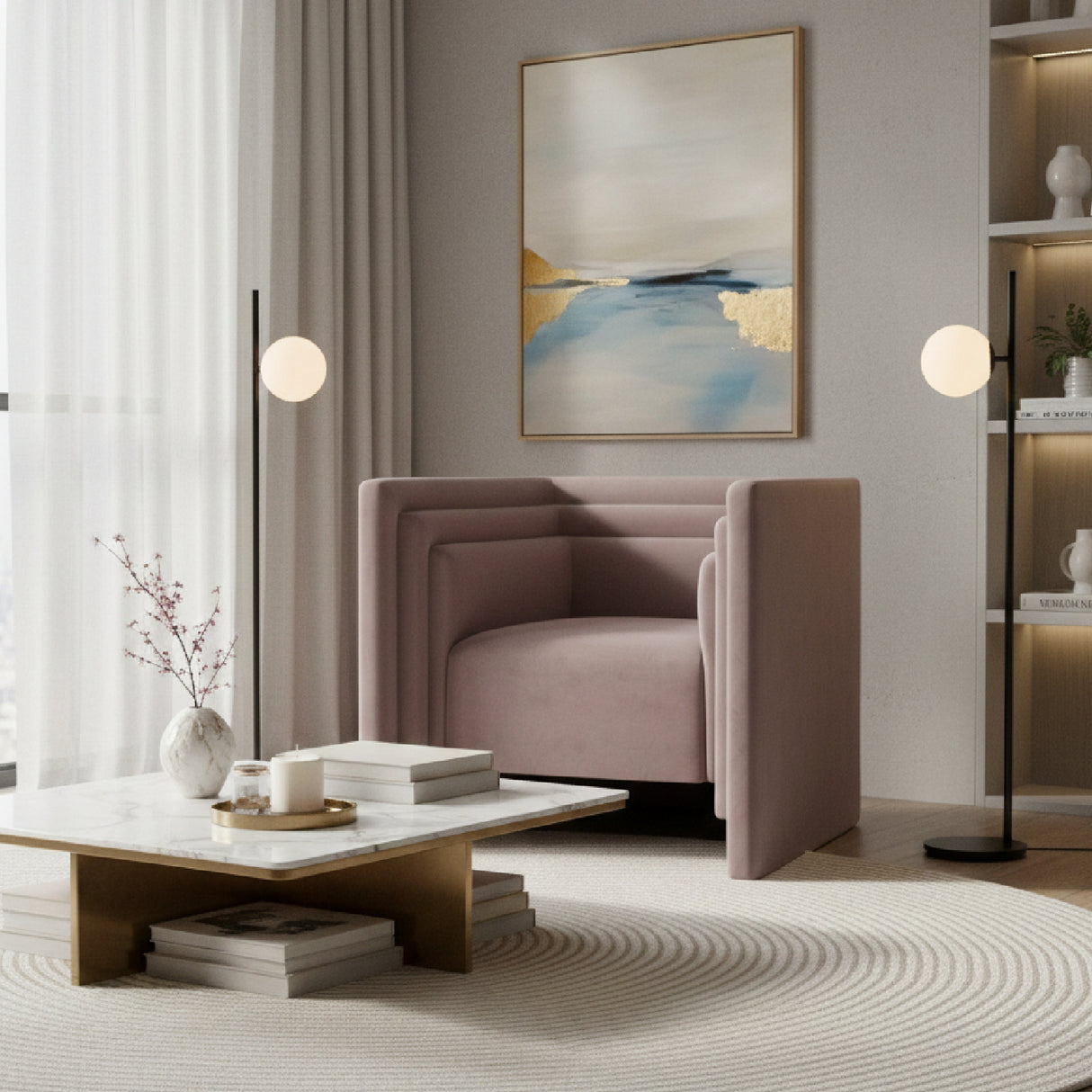Taupe Velvet Angular Lounge Chair | Oroa.com