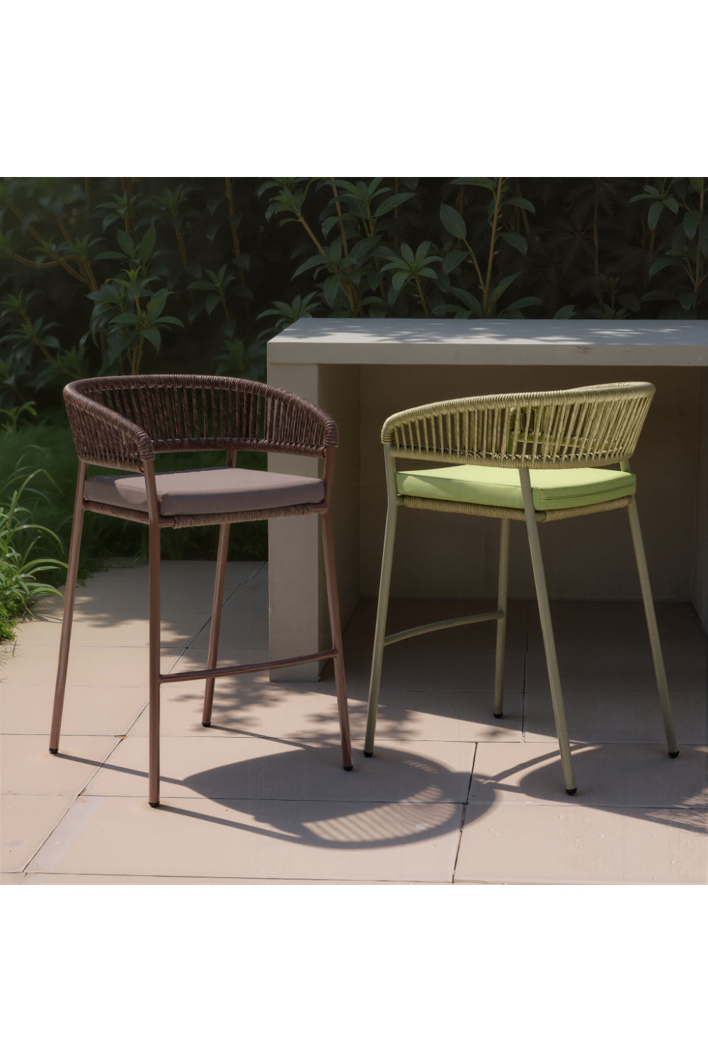 Brown Rattan Outdoor Bar Stools (2) | Oroa.com