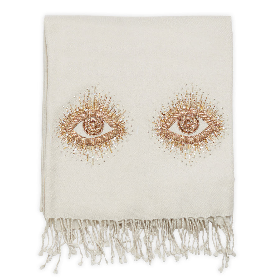 Embroidered White Wool Throw | Oroa.com
