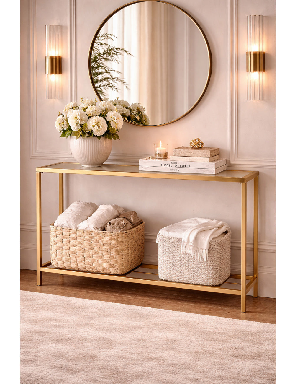 Modern European furniture - Gold Framed Glass Console Table - www.oroa.com | Oroa.com