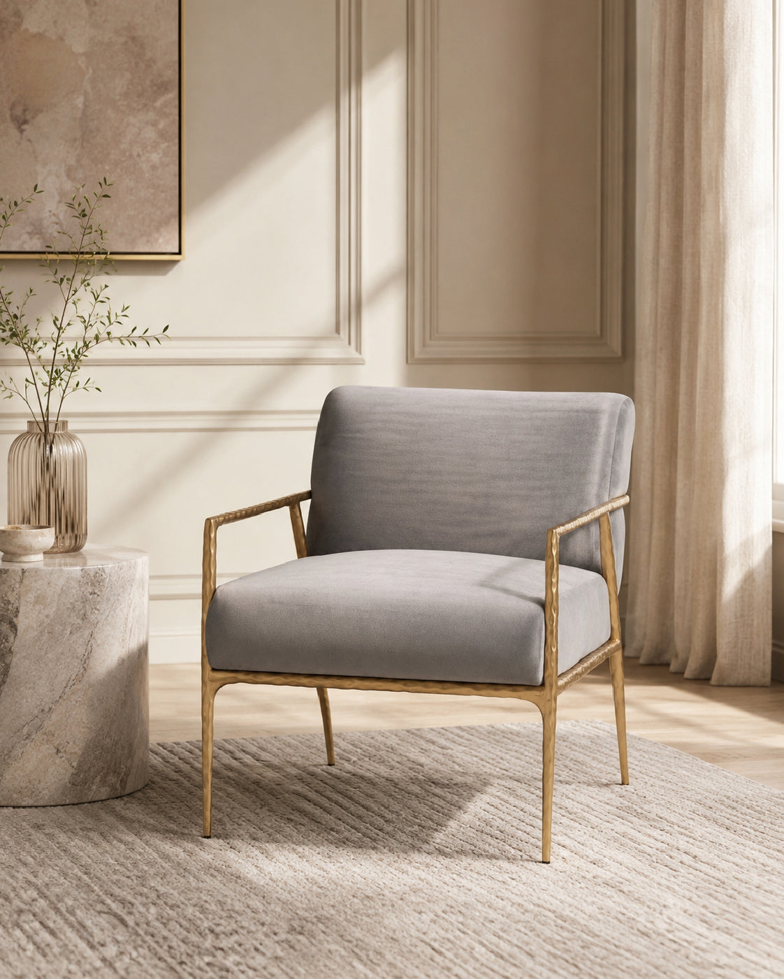 Gray Velvet Lounge Chair | Oroa.com