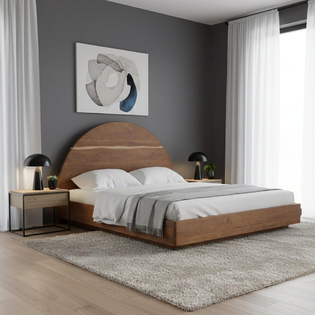 Modern European furniture - Arched Acacia Wood Bed - www.oroa.com | Oroa.com