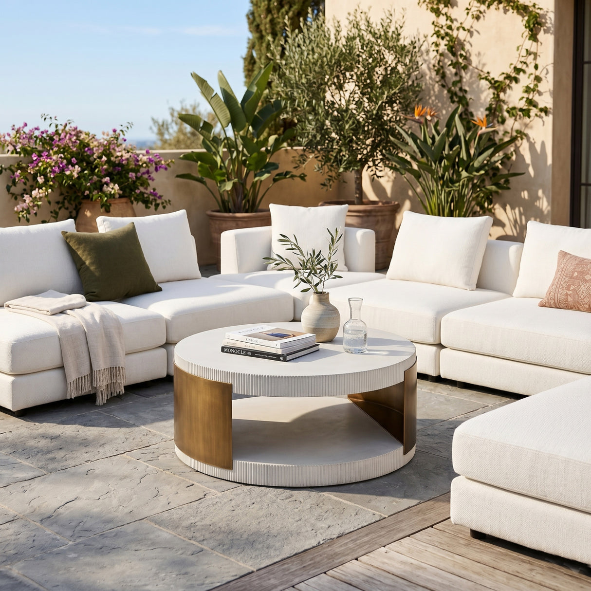round outdoor coffee table - white and gold - www.oroa.com | Oroa.com
