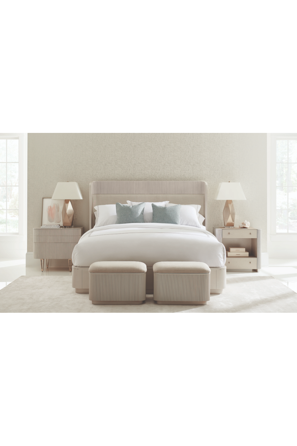 Beige Fluted Storage Ottoman | Oroa.com