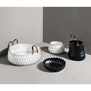   Leather Strips Round Basket S | Oroa.com