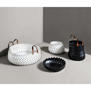   Leather Strips Short Basket | Oroa.com