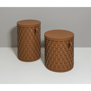   Tall Round Leather Basket | Oroa.com