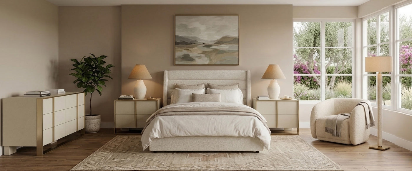   Classic contemporary bedroom by OROA with a tailored bed, matching nightstands, elegant lamps, and curated decor in a polished interior. | Oroa.com