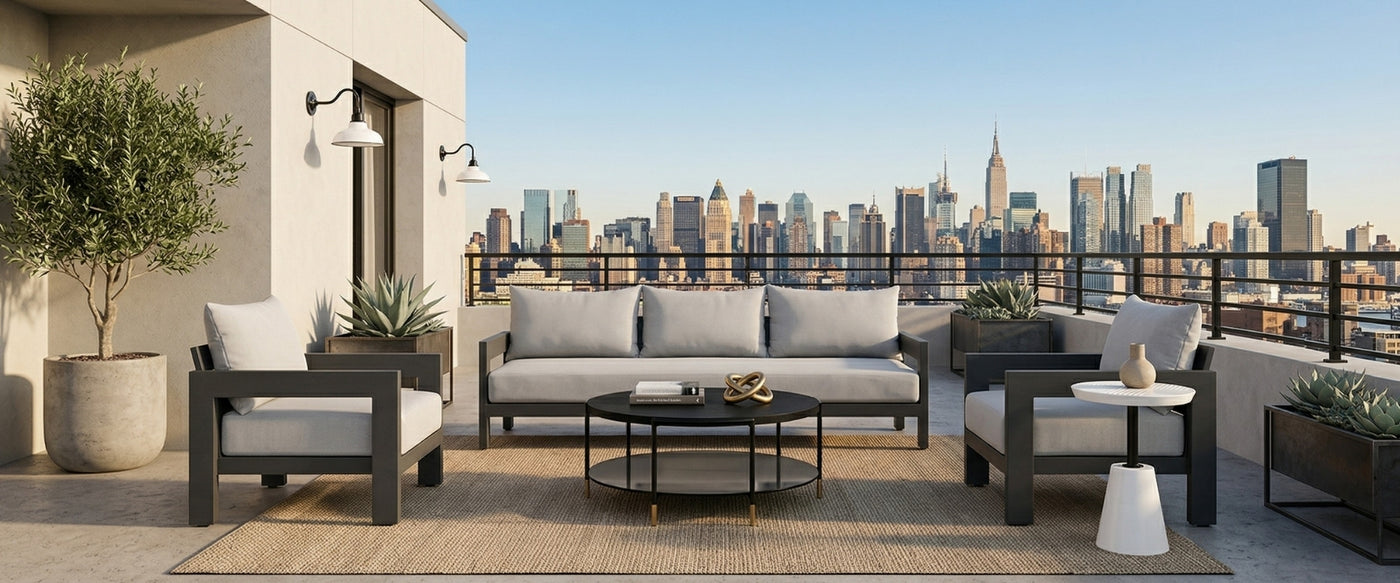 Discover industrial modern outdoor living at OROA with bold forms, sculptural seating, and a polished setting designed for open-air lounging. | Oroa.com