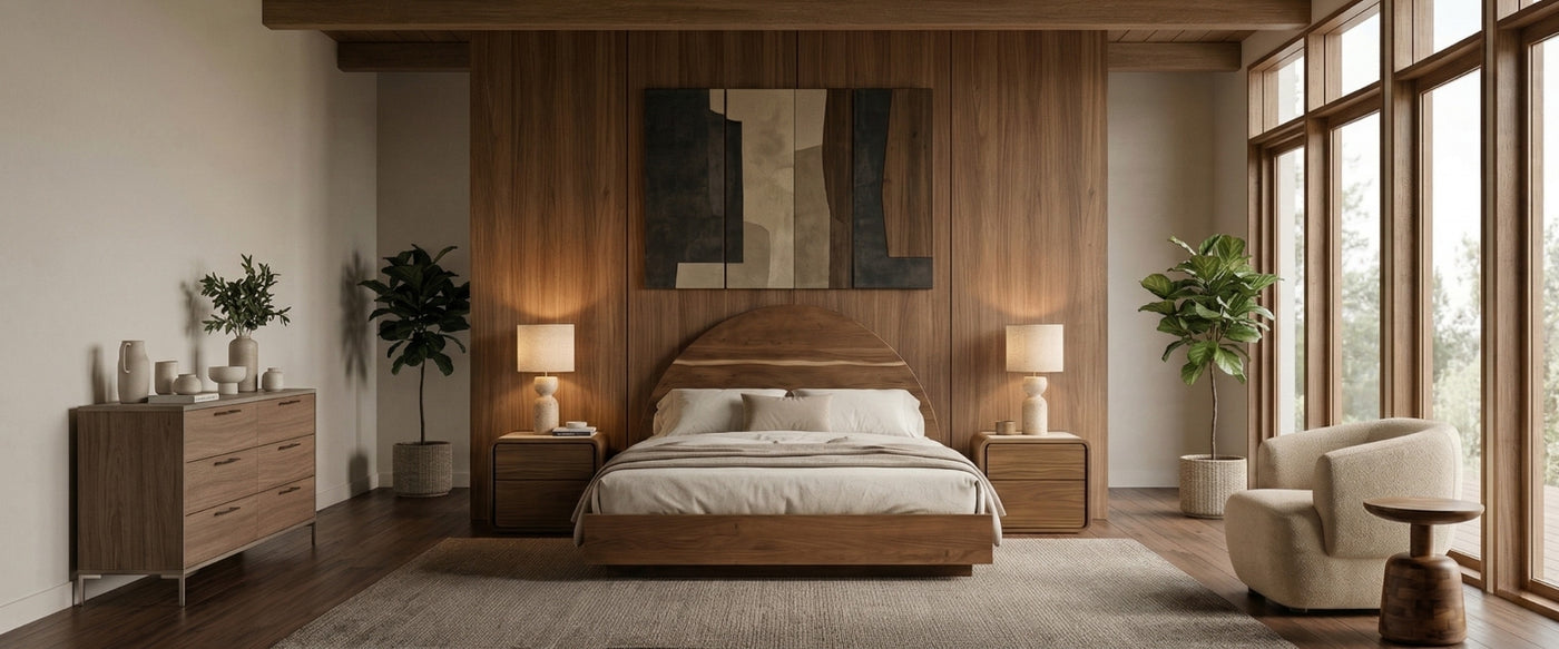 Mid century modern bedroom by OROA with a tailored bed, wood nightstands, and curated accents in a warm, balanced setting. | Oroa.com