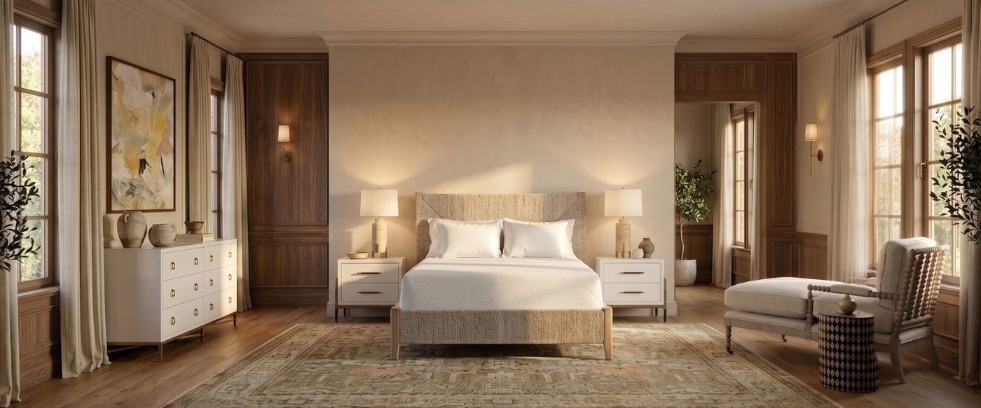   Past Meets Present bedroom at OROA with mixed-era accents and modern statement style. | Oroa.com