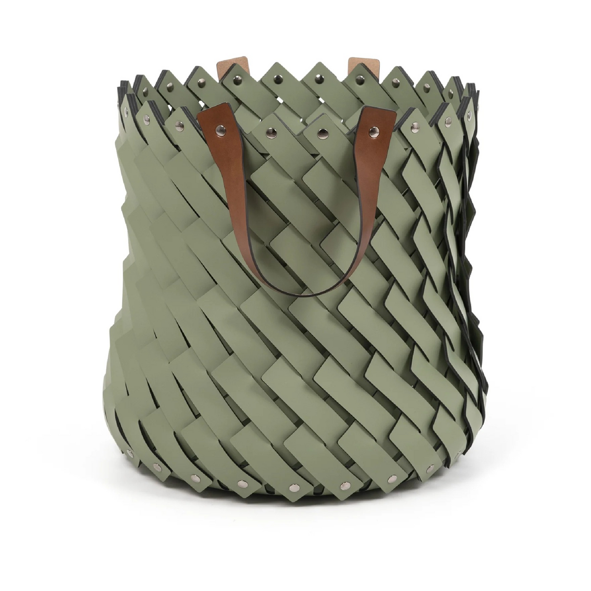   Leather Strips Basket with Handles M | Oroa.com