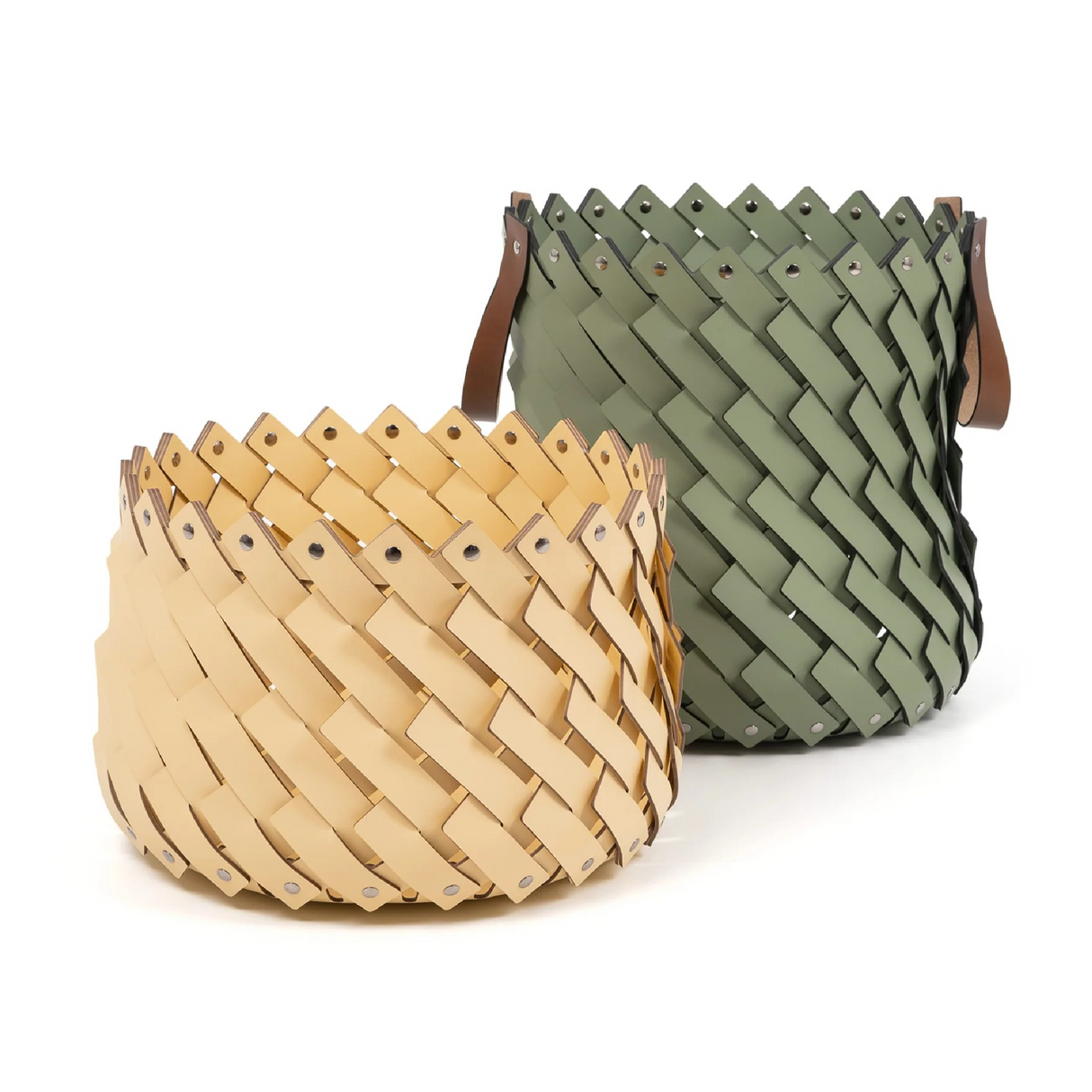   Leather Strips Basket with Handles M | Oroa.com