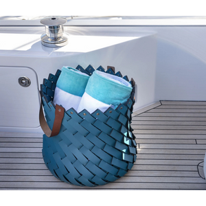   Leather Strips Basket with Handles M | Oroa.com