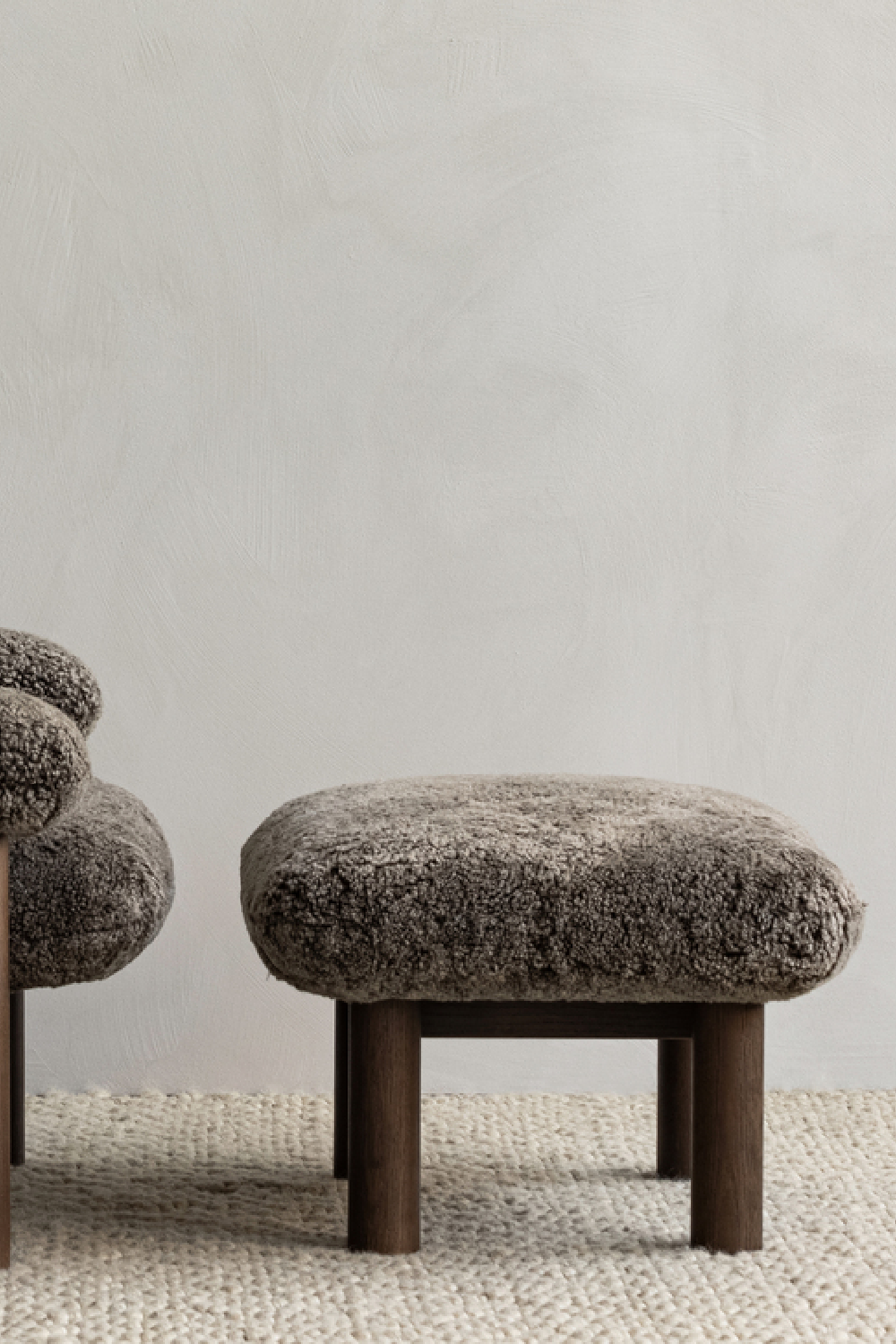   Wooden Leg Sheepskin Ottoman | Oroa.com