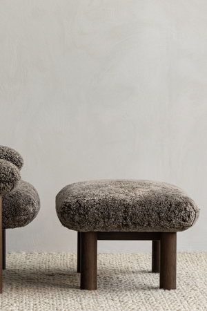   Wooden Leg Sheepskin Ottoman | Oroa.com