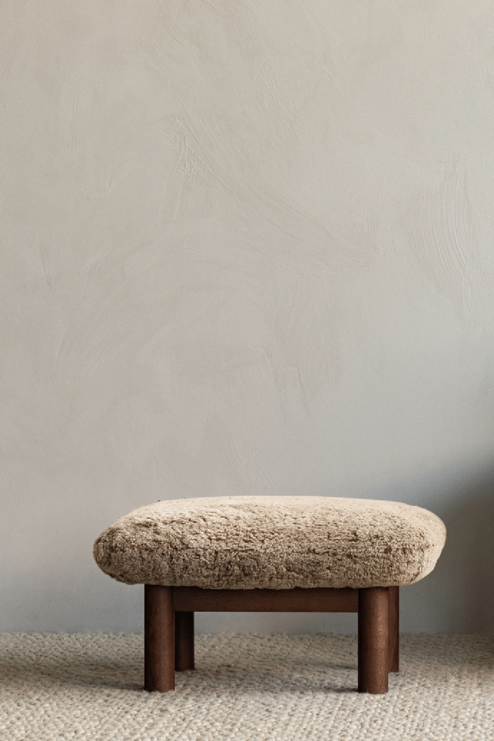   Wooden Leg Sheepskin Ottoman | Oroa.com