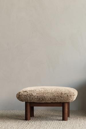   Wooden Leg Sheepskin Ottoman | Oroa.com