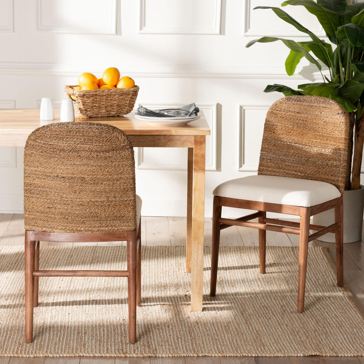   Modern European furniture - Acacia Wood Seagrass Dining Chairs (2) - www.oroa.com | Oroa.com