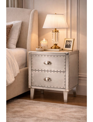   Modern European furniture - Silver Industrial 2 Drawer End Table - www.oroa.com | Oroa.com