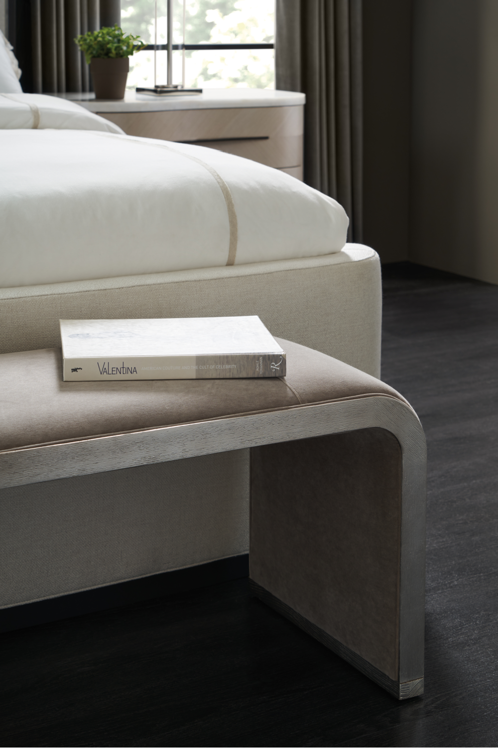   Taupe Velvet Bench | Oroa.com