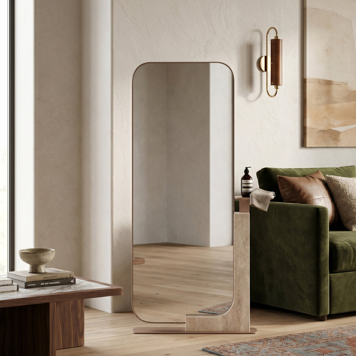   Travertine Stand Floor Mirror | Oroa.com