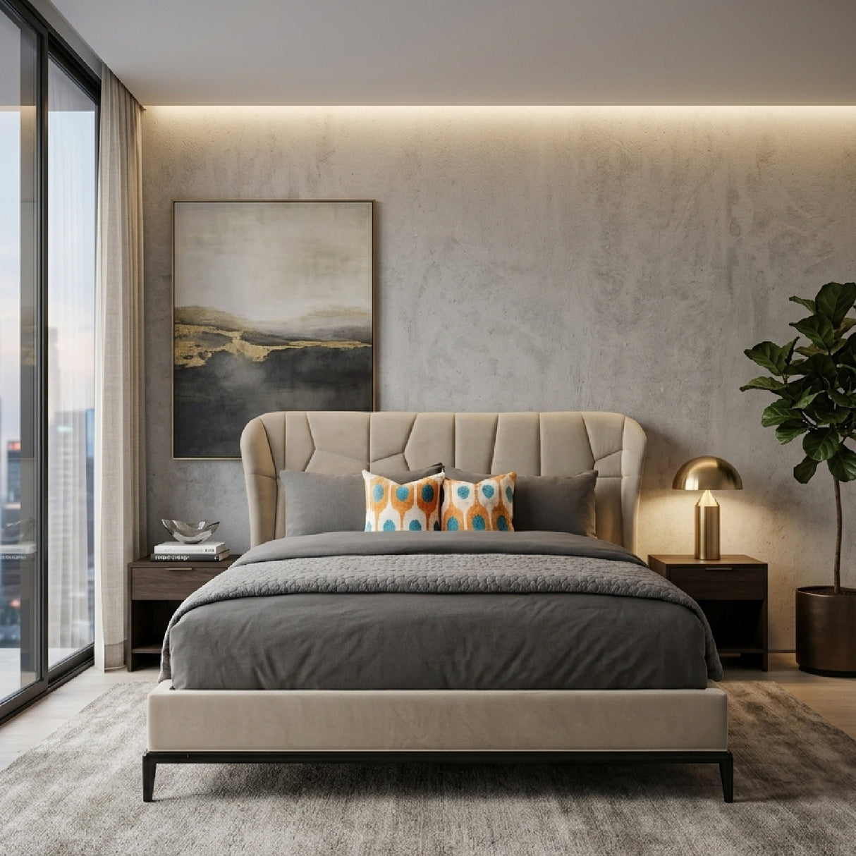   Beige Quilted Bed | Oroa.com