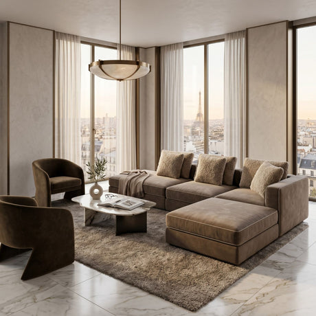  Brown Welted Sectional Sofa | Oroa.com
